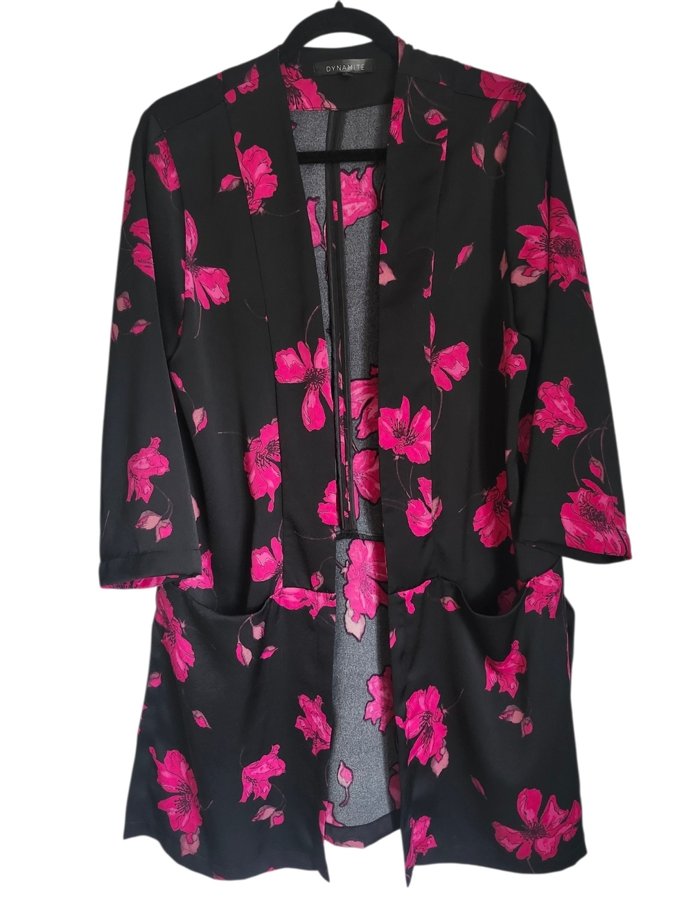 Dynamite Black & Pink Floral Open Front Blazer -  Size Medium